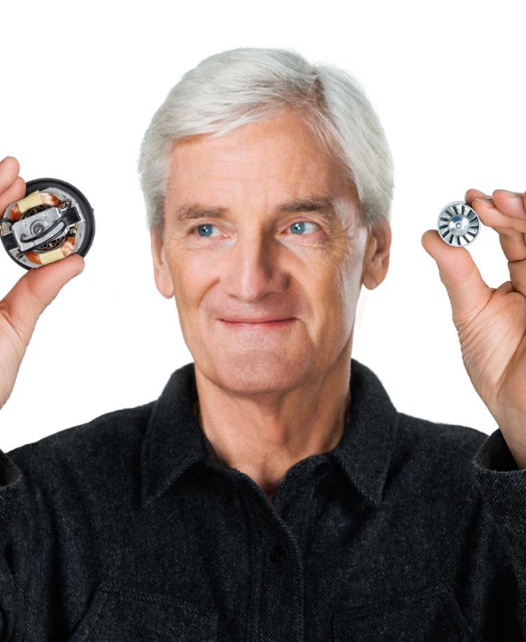 James Dyson comparing large, conventional motor with smaller Dyson digital motor V9